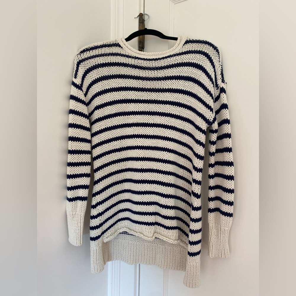 Navy and cream striped knit sweater